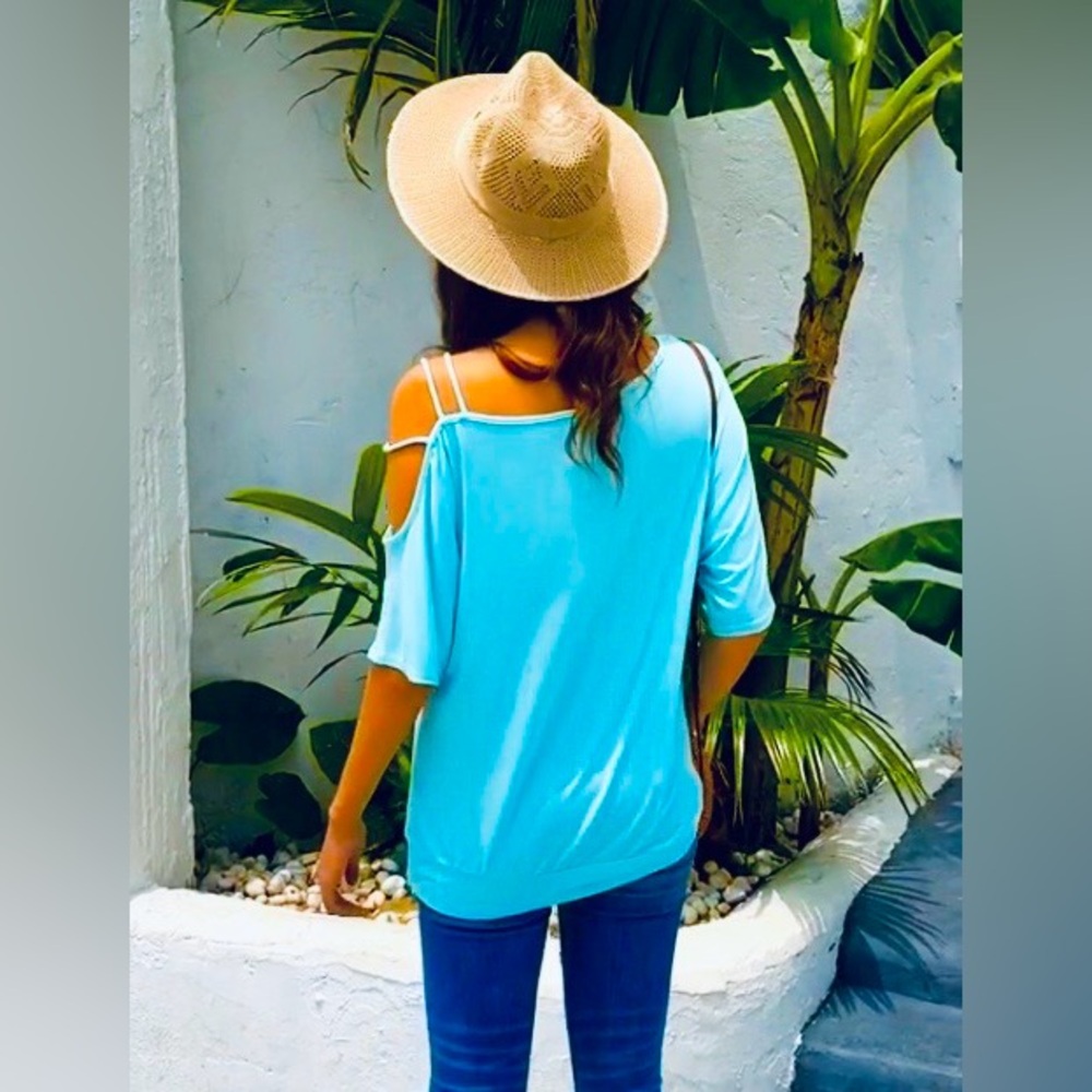 Vibrant Blue Strappy Off-Shoulder Top - Picture 2 of 7